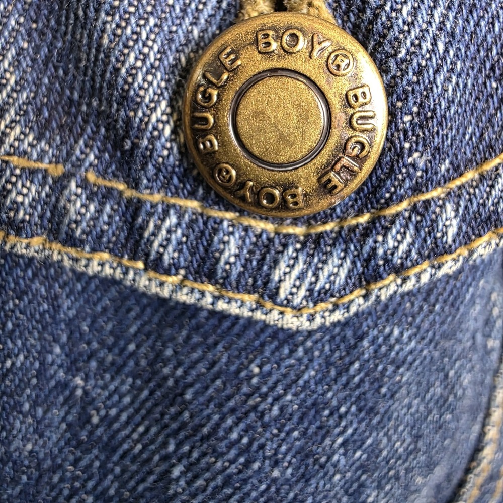 Vintage 90s Bugle Boy Denim Jacket Aztec Fleece Lined Grunge Southwestern Large* - Picture 3 of 12